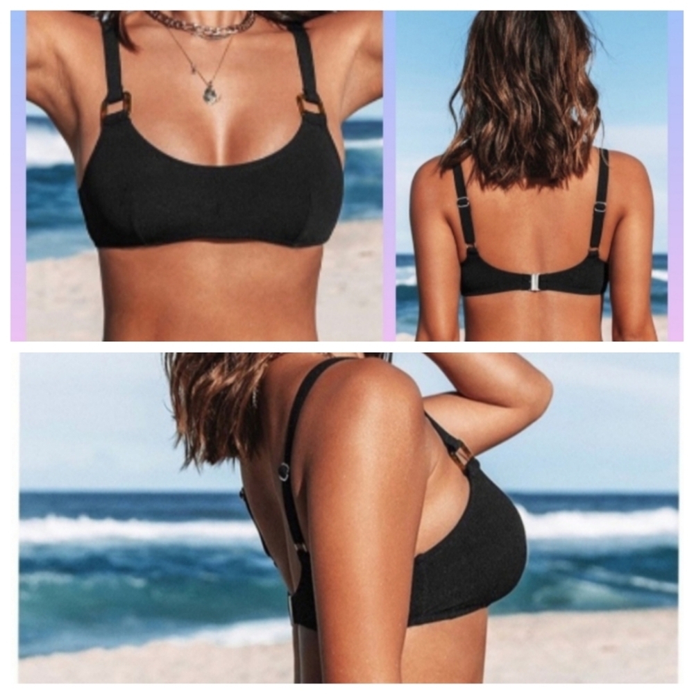 Cupshe Black Scoop Neck Bikini Swim Top